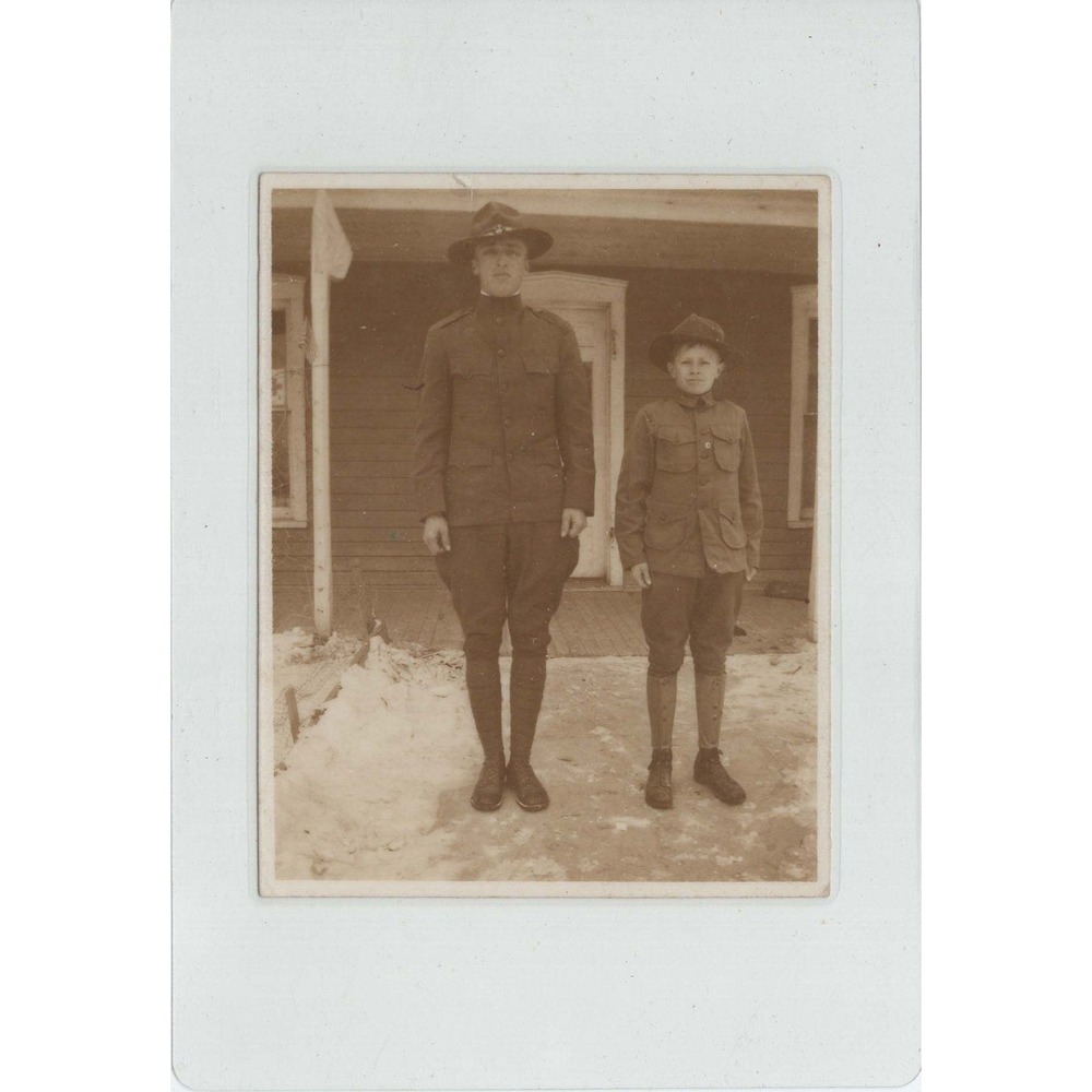 WWI Soldier Roy Thavenet & Boy Scout Oren Larson 1918 Identified Photo
